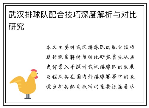 武汉排球队配合技巧深度解析与对比研究